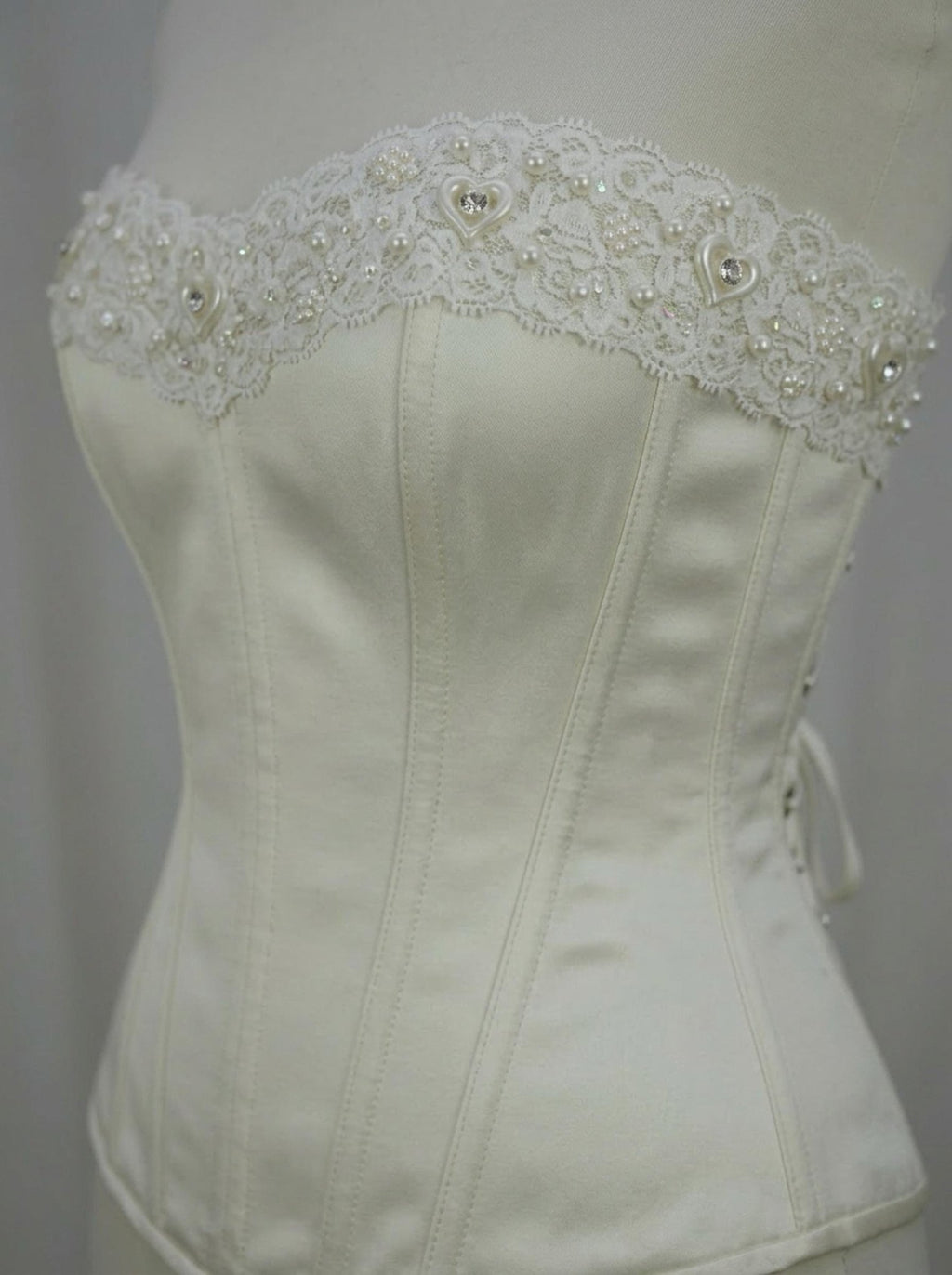 Stretch Beaded Lace Trim, Elastic Pearl Lace Trim with Heart Detail, Bridal Stretch Trim, Wedding Dress Trim, Sewing Trim by the Yard - Faraj Beading