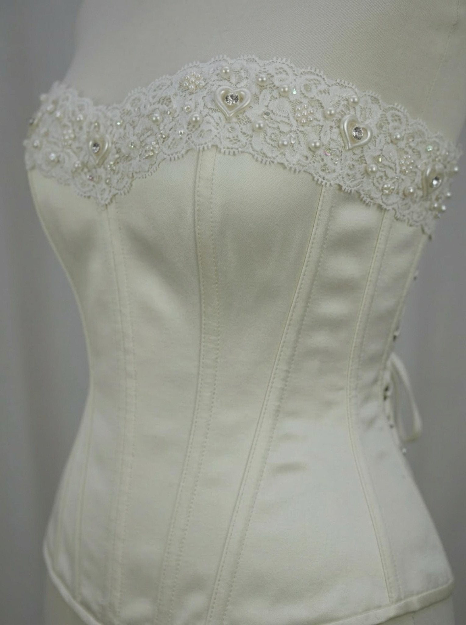 Stretch Beaded Lace Trim, Elastic Pearl Lace Trim with Heart Detail, Bridal Stretch Trim, Wedding Dress Trim, Sewing Trim by the Yard - Faraj Beading