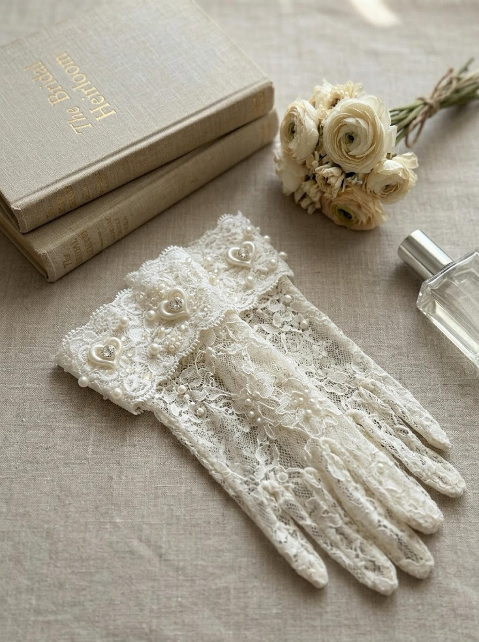 Stretch Beaded Lace Trim, Elastic Pearl Lace Trim with Heart Detail, Bridal Stretch Trim, Wedding Dress Trim, Sewing Trim by the Yard - Faraj Beading