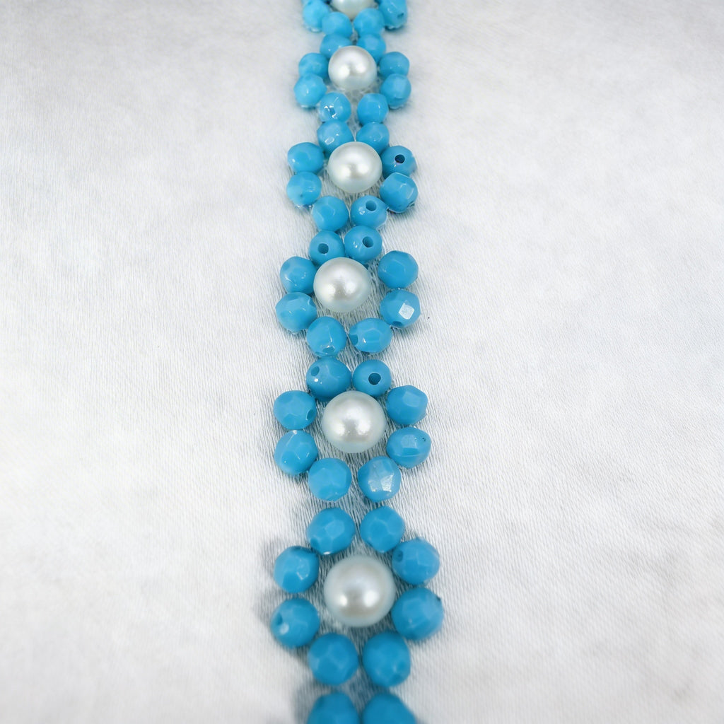 Pearl Beaded Floral Trim by the Yard, Self Adhesive or Sew-On Trim, Rhinestone Flower Trim Options, Bridal, DIY Embellishment - Made In USA