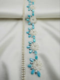 Turquoise Floral Beaded Trim – Pearl Flower Rhinestone Applique – Self Adhesive or Sew - On Seam Allowance – DIY Craft Embellishment - Faraj Beading
