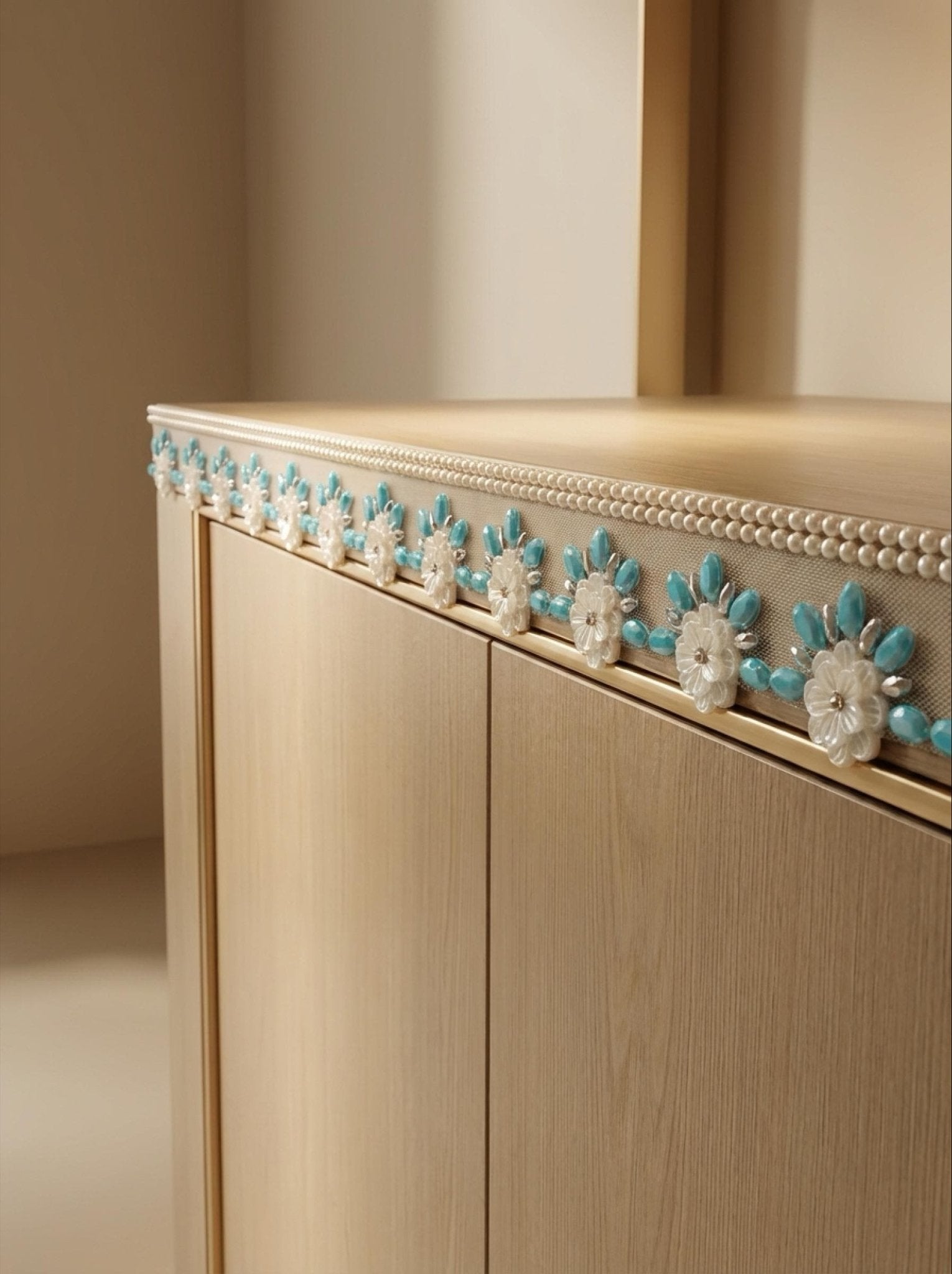 Turquoise Floral Beaded Trim – Pearl Flower Rhinestone Applique – Self Adhesive or Sew - On Seam Allowance – DIY Craft Embellishment - Faraj Beading