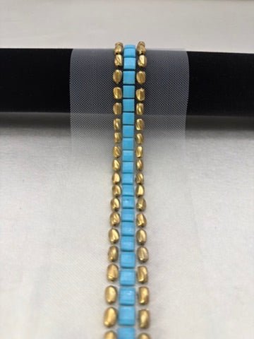 Turquoise Gold Beaded Trim by the Yard, Boho Rhinestone Embellishment, Designer Sewing Trim for Clothing, Bags, Accessories - Made in USA - Faraj Beading