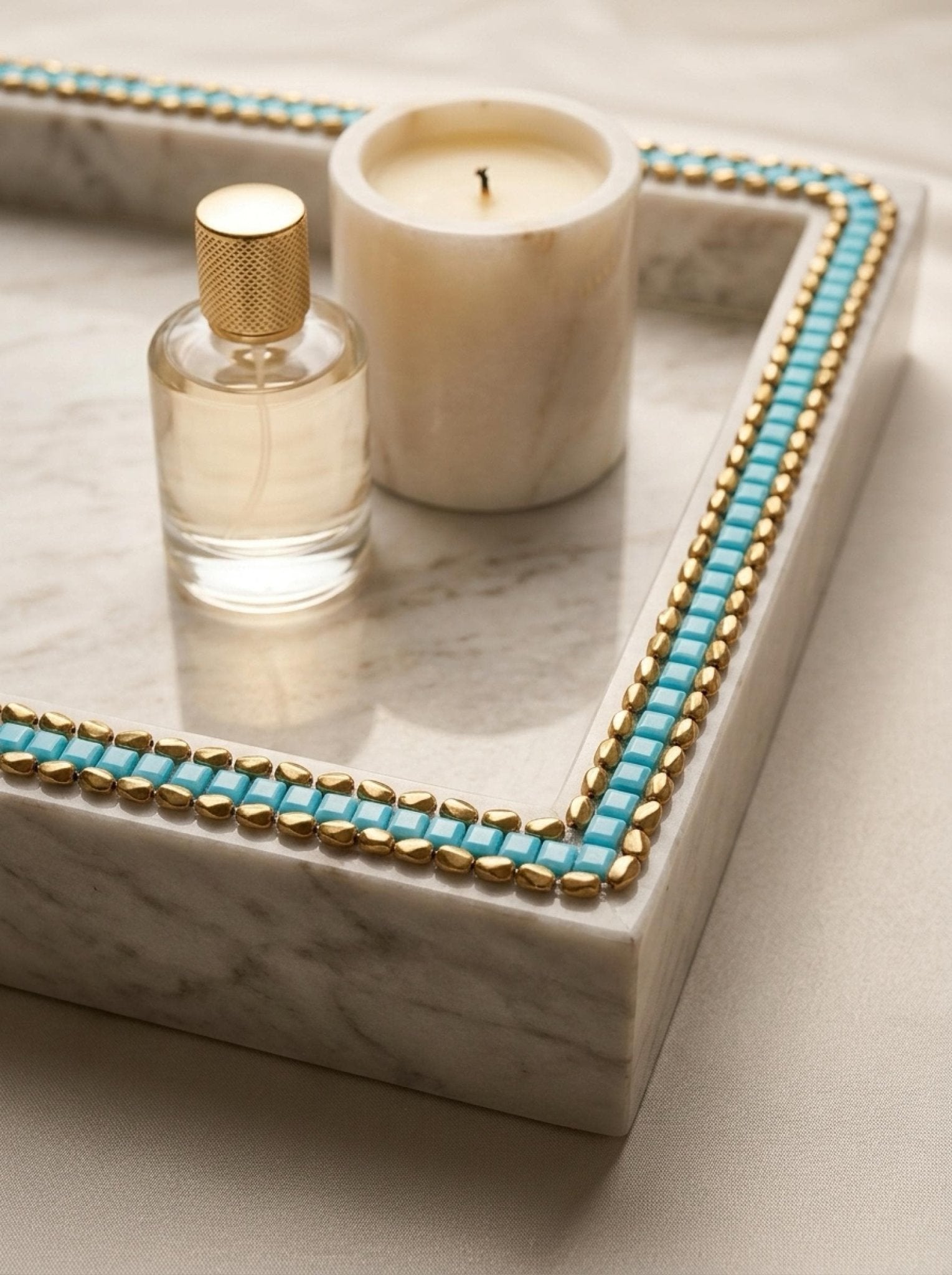 Turquoise Gold Beaded Trim by the Yard, Boho Rhinestone Embellishment, Designer Sewing Trim for Clothing, Bags, Accessories - Made in USA - Faraj Beading