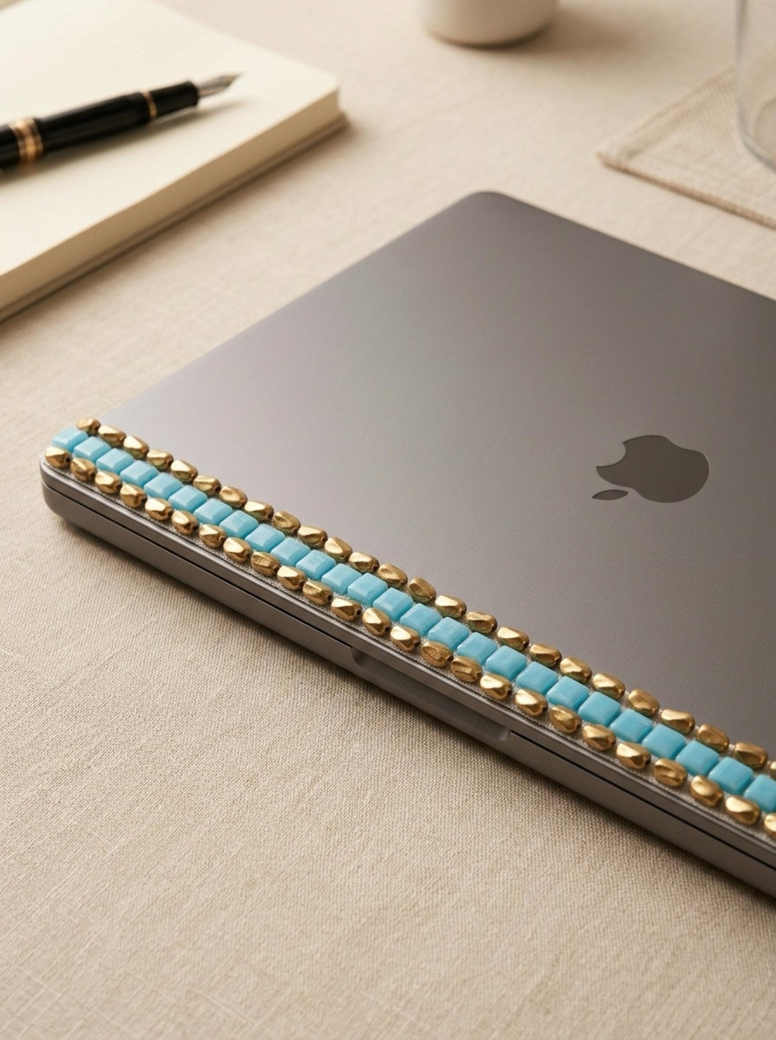 Turquoise Gold Beaded Trim by the Yard, Boho Rhinestone Embellishment, Designer Sewing Trim for Clothing, Bags, Accessories - Made in USA - Faraj Beading