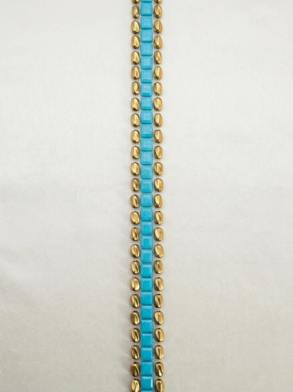 Turquoise Gold Beaded Trim by the Yard, Boho Rhinestone Embellishment, Designer Sewing Trim for Clothing, Bags, Accessories - Made in USA - Faraj Beading