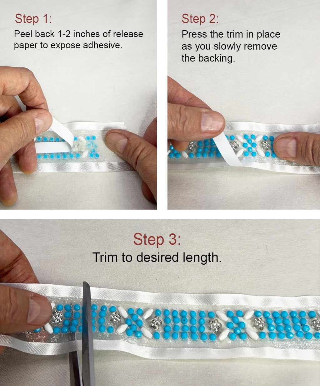 Western Turquoise Beaded Trim – Self Adhesive Rhinestone Trim, Peel and Stick Trim, Blue Bead Embellishment, DIY Trim, - Faraj Beading