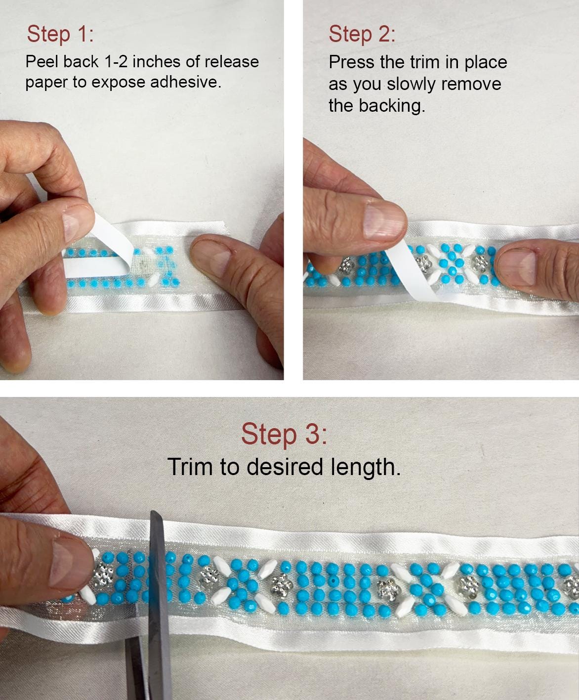 Western Turquoise Beaded Trim – Self Adhesive Rhinestone Trim, Peel and Stick Trim, Blue Bead Embellishment, DIY Trim, - Faraj Beading