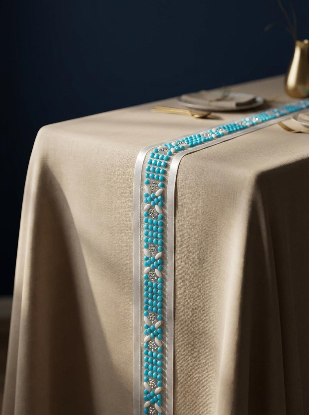 Western Turquoise Beaded Trim – Self Adhesive Rhinestone Trim, Peel and Stick Trim, Blue Bead Embellishment, DIY Trim, - Faraj Beading