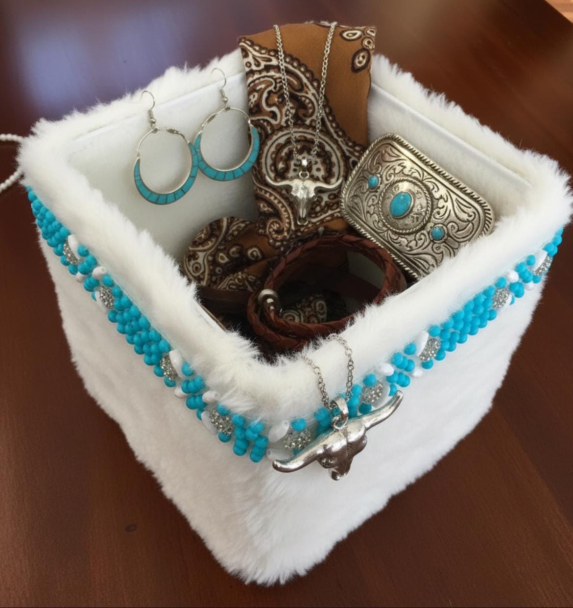 Western Turquoise Beaded Trim – Self Adhesive Rhinestone Trim, Peel and Stick Trim, Blue Bead Embellishment, DIY Trim, - Faraj Beading